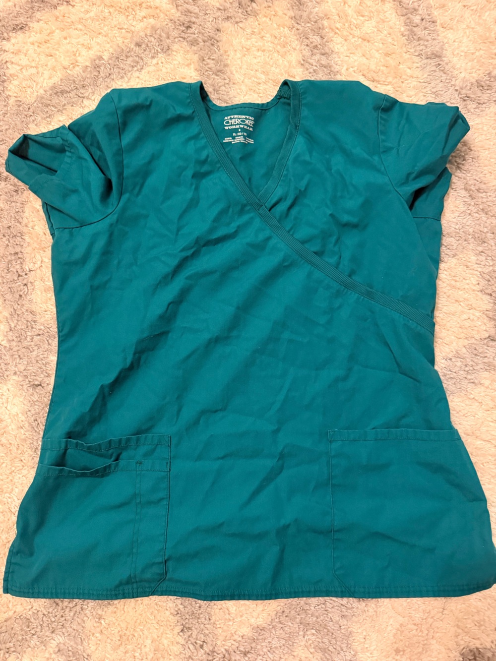 Cherokee Teal Wrap-Style Medical Scrub Top